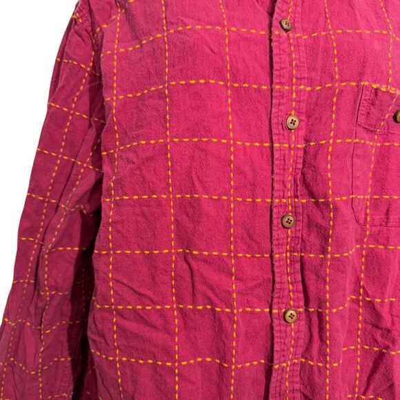 The Territory Ahead Womens Pink Linen Embroidered Plaid Button Up Shirt Top XL - Picture 6 of 16